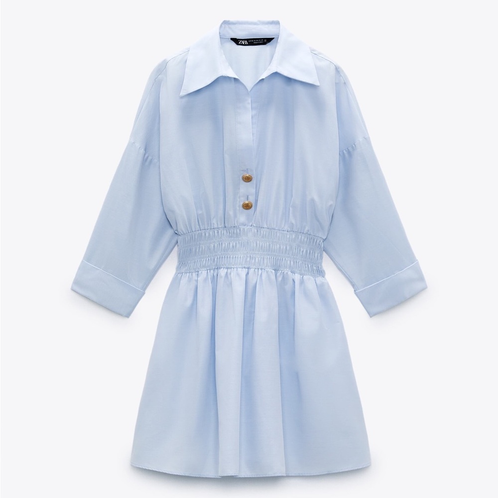 Zara - Gold Button Dress- Blue- Size S